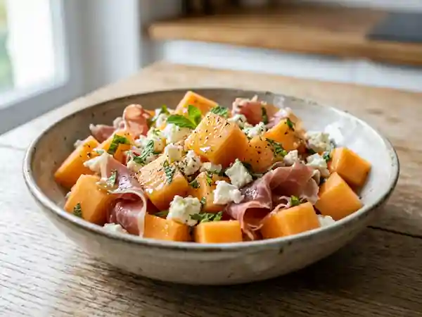 Salade Melon, Feta et Jambon Cru à la Menthe - Photo de présentation