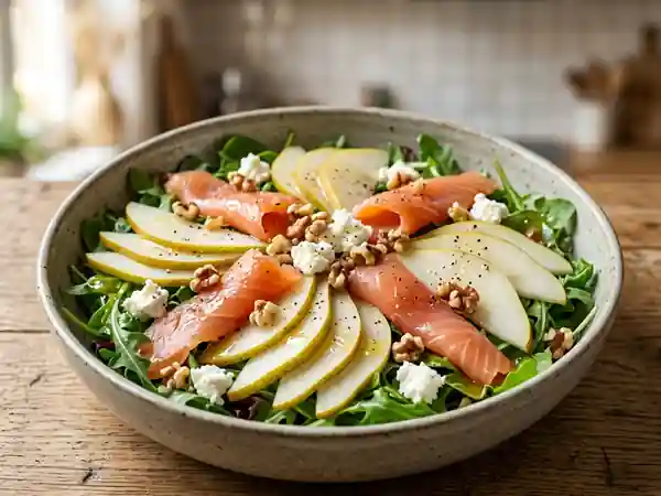 Salade fraîcheur poire et saumon fumé : recette gourmande et légère - Photo de présentation