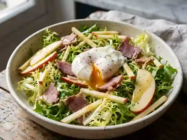 Salade frisée croquante, œuf poché et pomme - Photo de présentation
