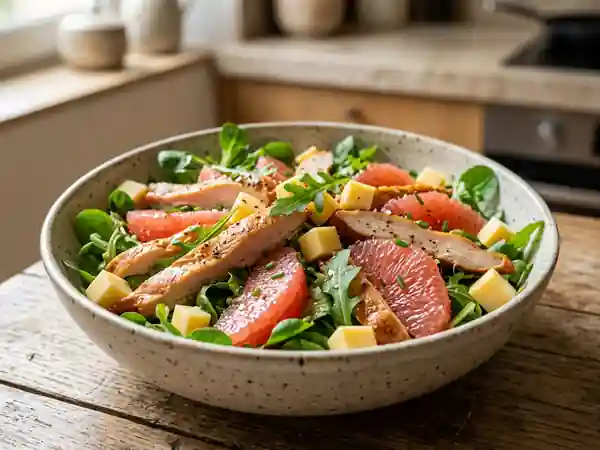 Salade poulet fumé, pamplemousse et gouda - Photo de présentation