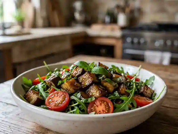 Salade gourmande aux aubergines confites et herbes fraîches - Photo de présentation