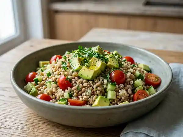 Salade de céréales croquante et avocat crémeux - Photo de présentation