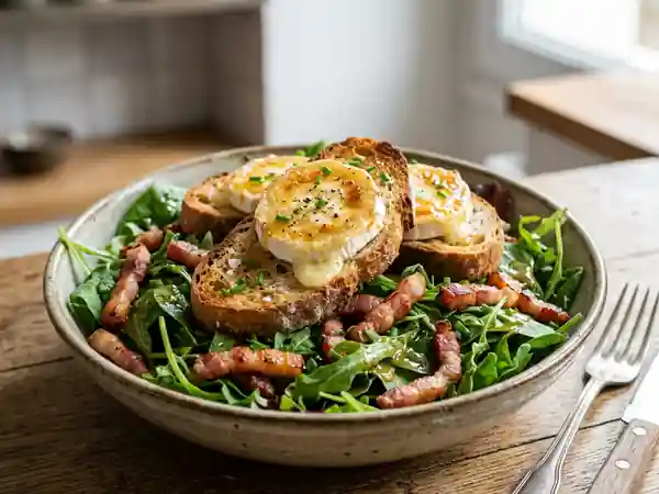 Salade gourmande de chèvre chaud aux lardons croustillants - Photo de présentation