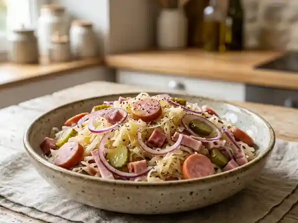 Salade gourmande de choucroute et charcuterie traditionnelle - Photo de présentation