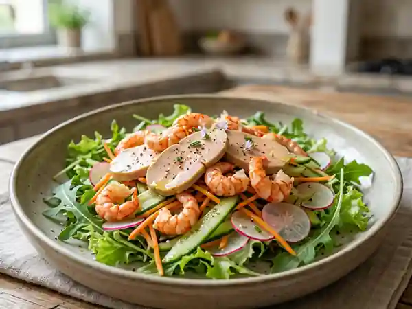Écrevisses et foie gras en salade croquante - Photo de présentation