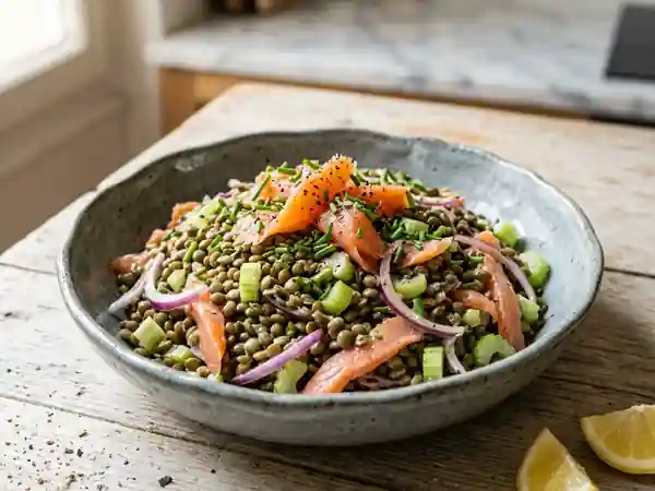 Salade gourmande de lentilles vertes au saumon fumé - Photo de présentation