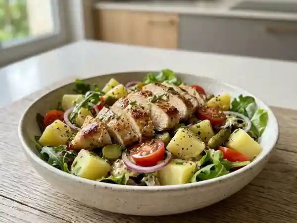 Salade de pommes de terre au poulet fondant - Photo de présentation