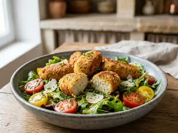 Salade gourmande de quenelles panées croustillantes - Photo de présentation
