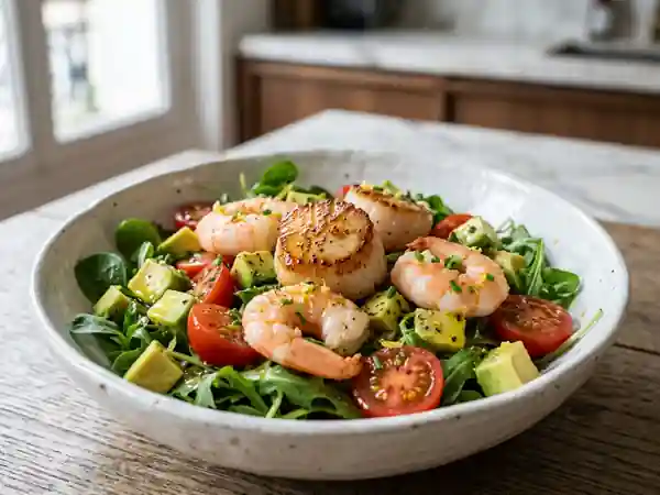 Salade de Saint-Jacques et crevettes acidulée - Photo de présentation