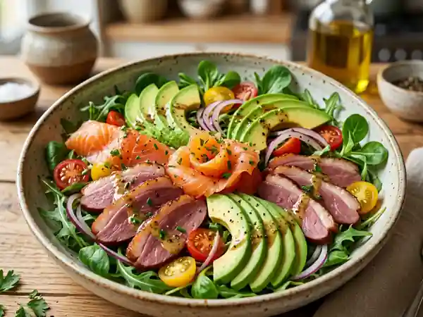 Salade gourmande de saumon fumé et magret de canard - Photo de présentation