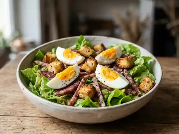 Salade lyonnaise au saucisson et croûtons dorés - Photo de présentation