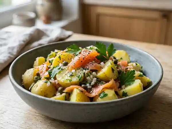 Salade marine de pommes de terre fraîche et savoureuse - Photo de présentation