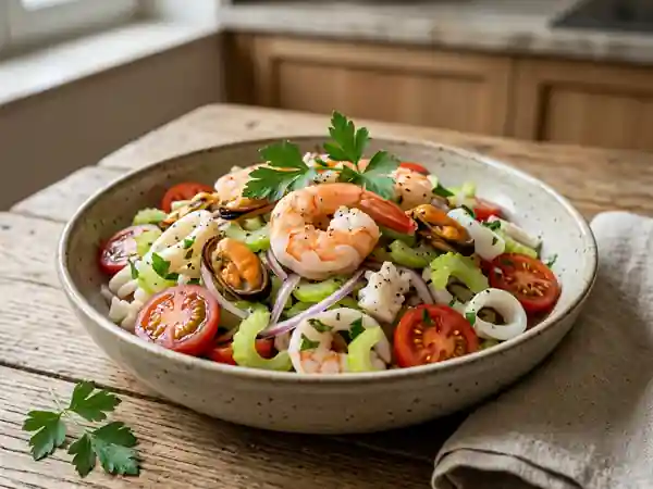 Salade marine savoureuse "La Merveilleuse" aux fruits de mer frais - Photo de présentation