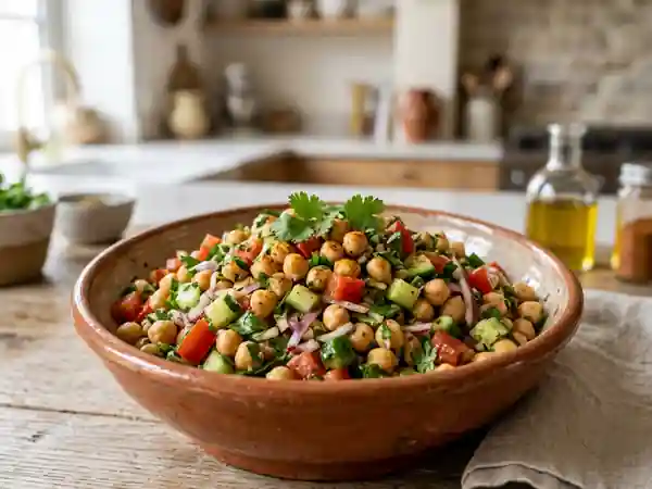 Salade marocaine épicée de pois chiches légère et savoureuse - Photo de présentation