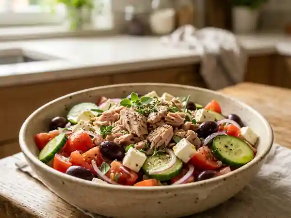 Salade méditerranéenne au thon fraîche et savoureuse - Photo de présentation