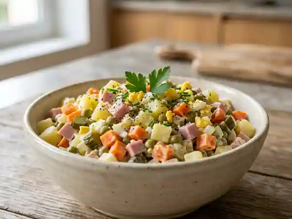 Salade moscovite traditionnelle : recette fraîche et gourmande - Photo de présentation