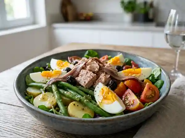 Salade Niçoise Authentique : Œuf, Olives, Thon et Anchois - Photo de présentation
