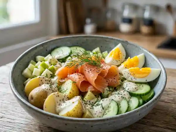 Salade nordique au saumon et sa sauce au cidre - Photo de présentation