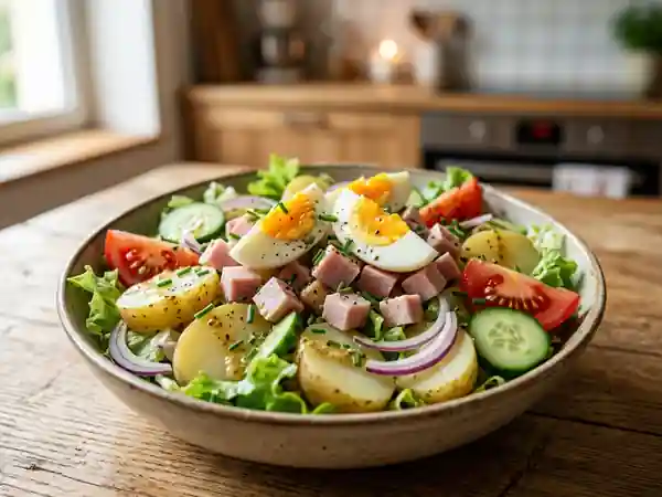 Salade paysanne gourmande au jambon et légumes frais - Photo de présentation
