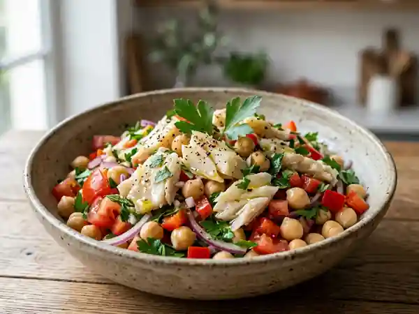 Salade portugaise savoureuse à la morue et pois chiches - Photo de présentation