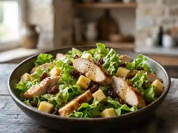 Salade poulet, gouda et raisins sucrés - Photo de présentation