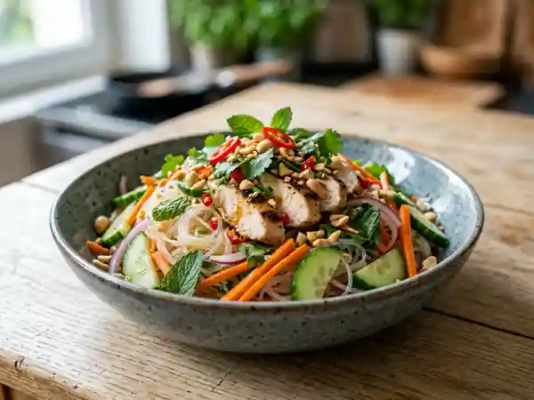 Salade Thaï Acidulée au Poulet et Cacahuètes - Photo de présentation