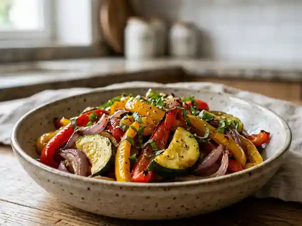 Salade tiède aux poivrons grillés et légumes croquants - Photo de présentation