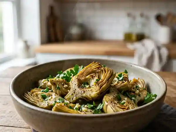 Salade tiède d'artichauts fondants aux herbes fraîches - Photo de présentation