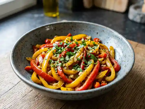 Salade tiède de poivrons au cumin : recette savoureuse et parfumée - Photo de présentation