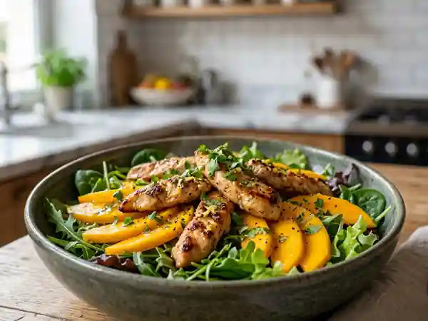Poulet mariné et mangue : salade sucrée-salée - Photo de présentation