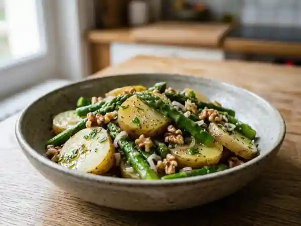 Salade tiède gourmande de pommes de terre et asperges aux noix - Photo de présentation