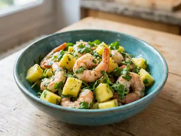 Salade tropicale de crevettes à l'ananas et coriandre fraîche - Photo de présentation