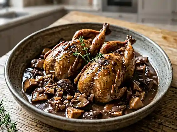 Salmis de cailles intense aux cèpes et cacao - Photo de présentation