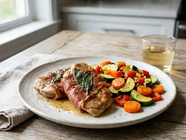 Saltimbocca de veau aux légumes sautés : recette savoureuse et facile - Photo de présentation