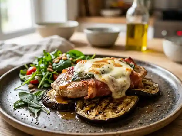 Saltimbocca de veau, aubergine et mozzarella - Photo de présentation