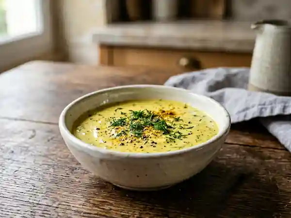 Crème fondante au curry et aneth frais - Photo de présentation