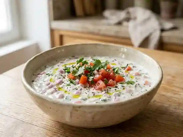 Sauce Yaourt Crémeuse, Tomate et Oignon Rouge - Photo de présentation