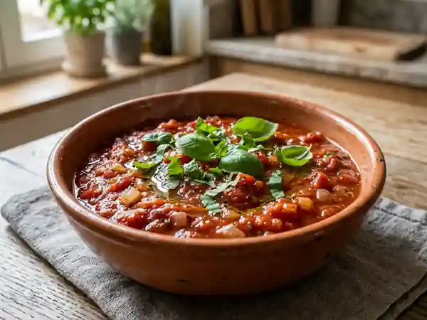 Sauce tomate maison parfumée au thym et basilic frais - Photo de présentation