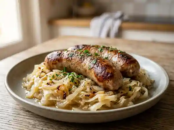 Saucisses au chou braisé et fondant - Photo de présentation