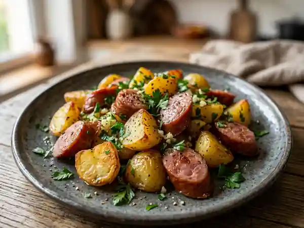 Morteau fumée et pommes de terre au beurre d'ail - Photo de présentation