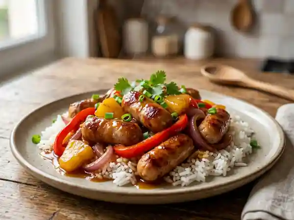 Saucisses laquées à l'ananas et au poivron - Photo de présentation