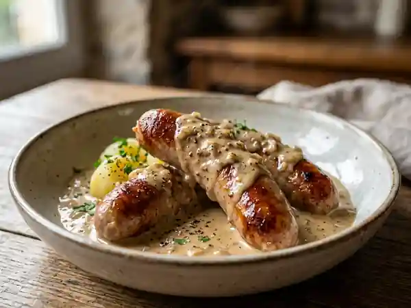 Saucisses au Vin Jaune et Sauce Veloutée - Photo de présentation