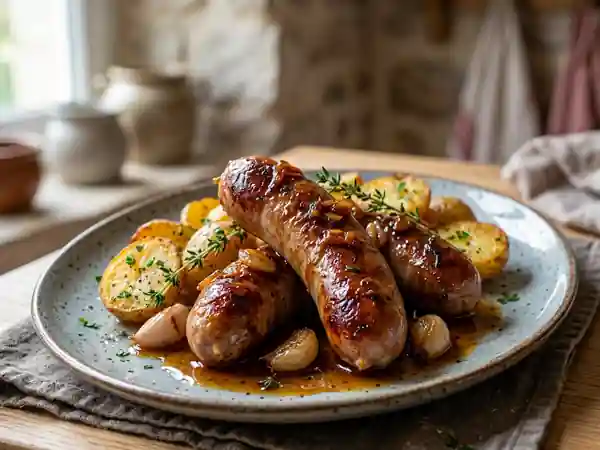 Saucisses confites fondantes au vin blanc - Photo de présentation