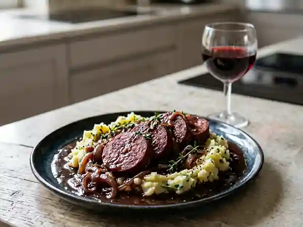 Saucisson lyonnais fondant au Beaujolais - Photo de présentation
