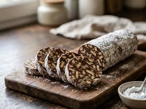 Saucisson chocolaté au croquant de noix - Photo de présentation