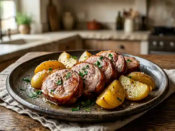 Saucisson Chaud aux Pommes Fondantes à l'Huile d'Olive - Photo de présentation