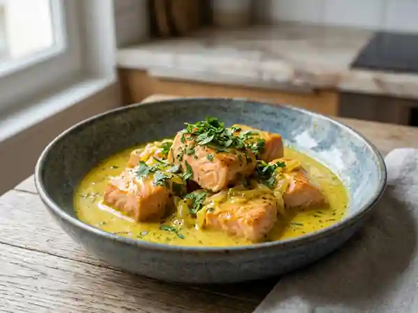 Saumon onctueux au curry jaune et coco - Photo de présentation