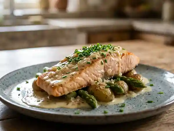 Saumon délicat au champagne et sa sauce onctueuse - Photo de présentation