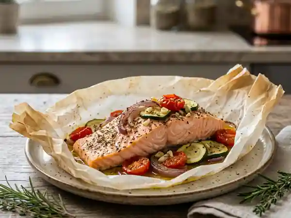 Saumon en papillote à la provençale : recette facile et savoureuse - Photo de présentation