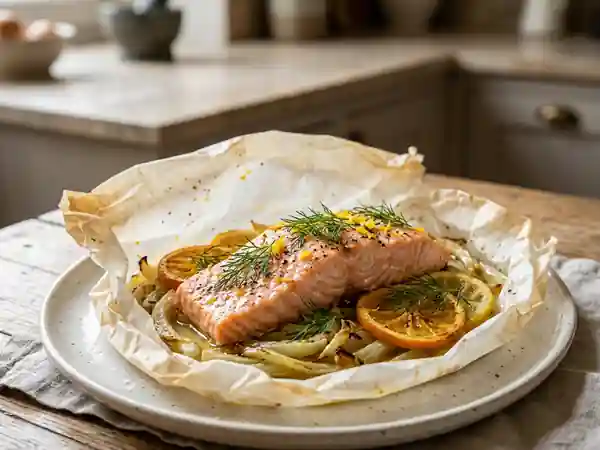 Saumon en papillote aux agrumes et fenouil, recette légère et savoureuse - Photo de présentation